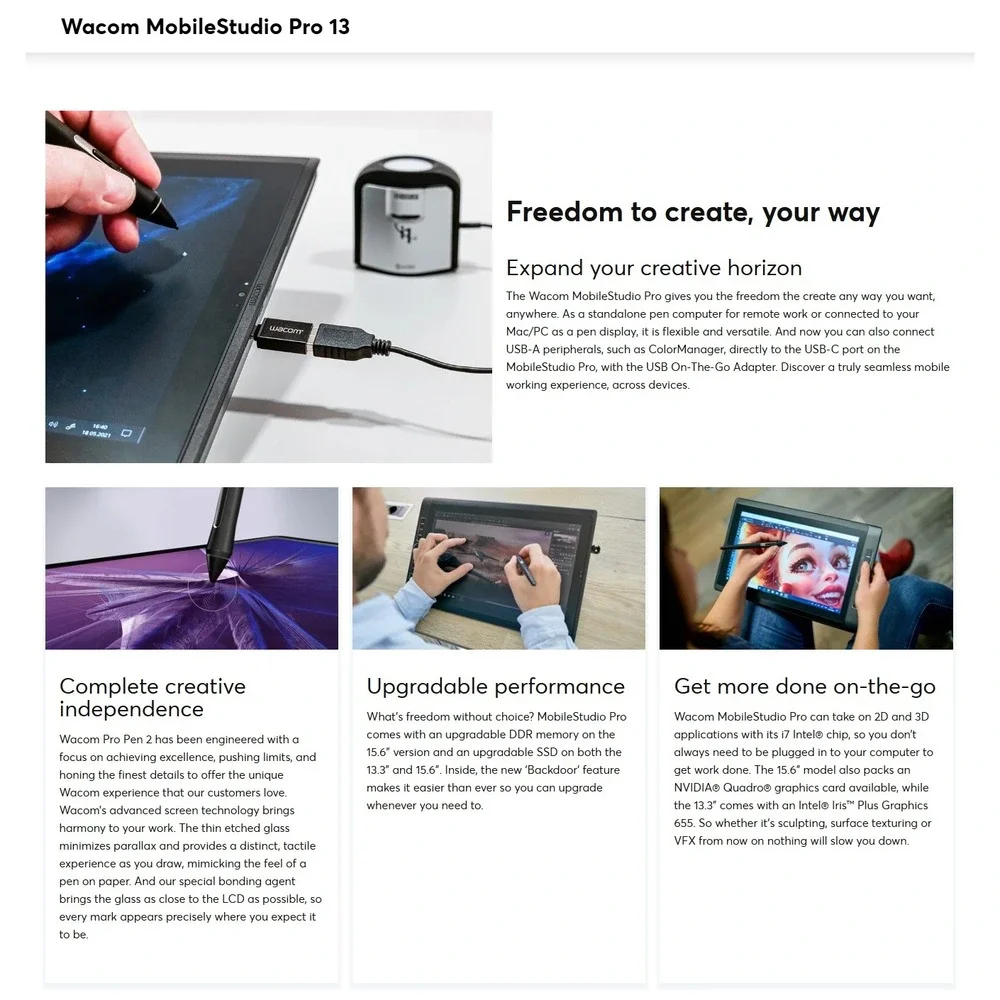Wacom MobileStudio Pro 13 Creative Pen Computer Tablet Black Cintiq DTH-W1320